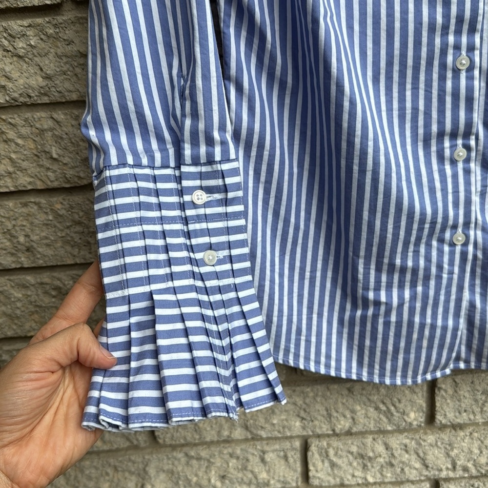 Banana Republic Blue and White Striped Riley Dress Shirt Cotton Blend Size 6 - Picture 3 of 7